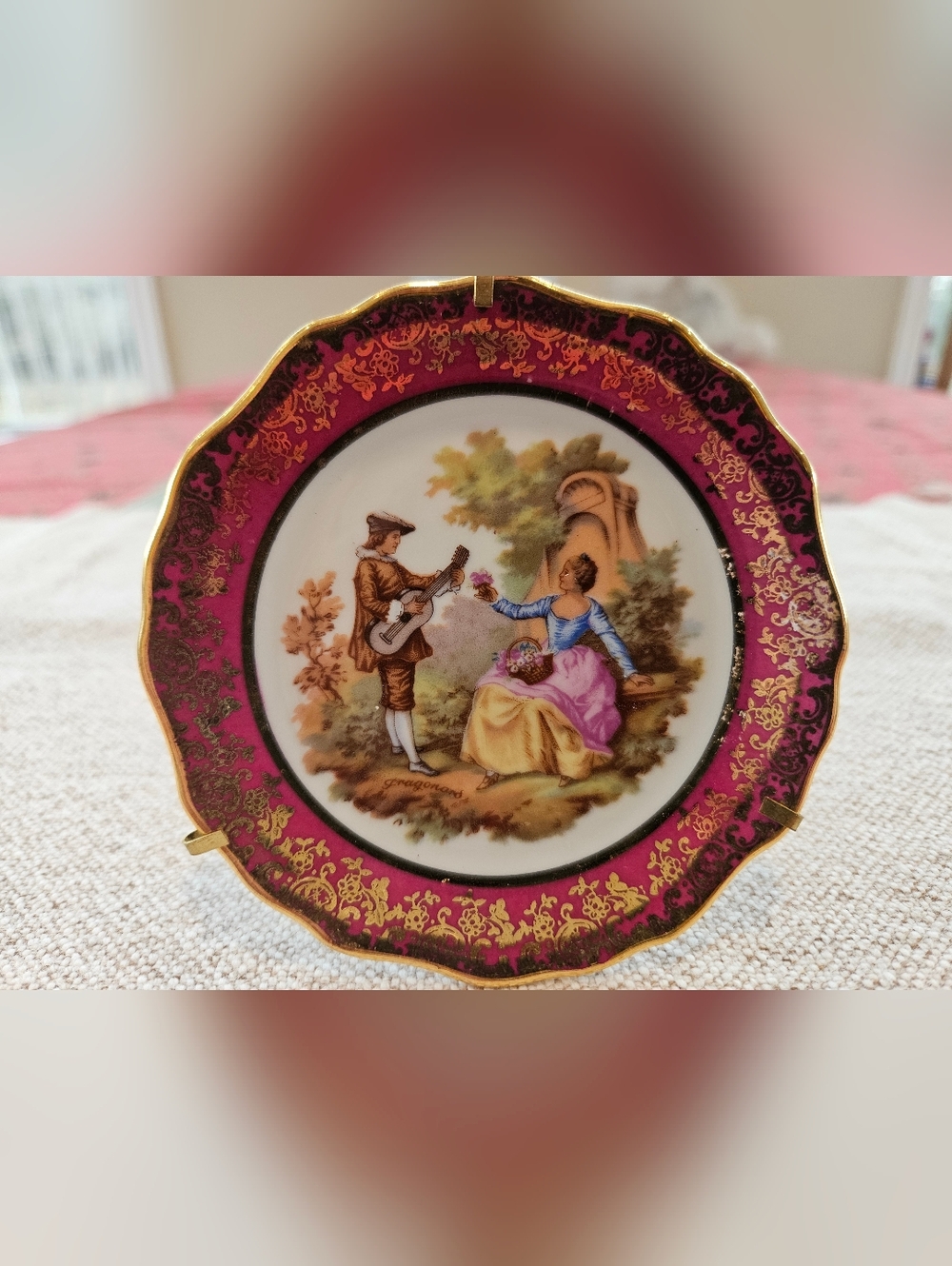 Vintage Limoges France Porcelain d'Art Miniature Plate Courting Couple 3.5’’